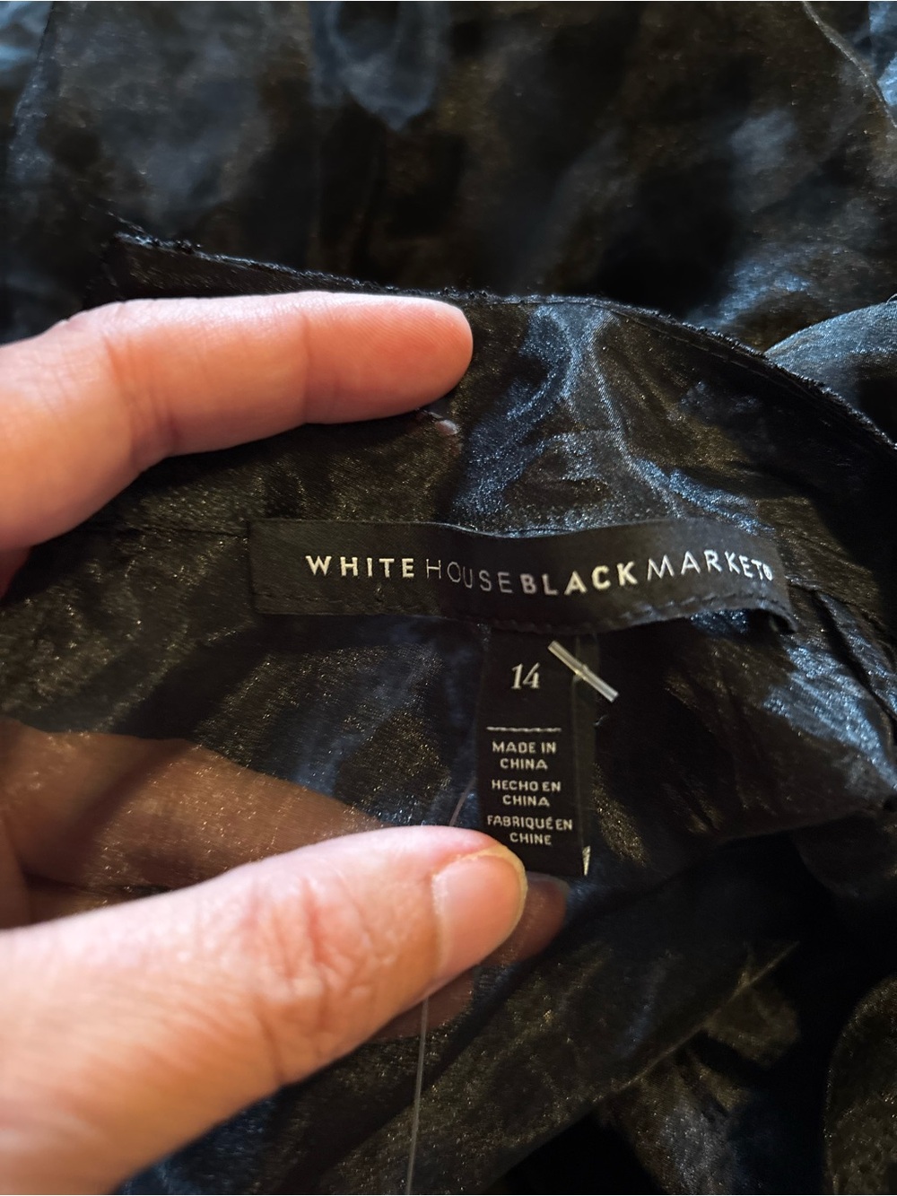 NWT White House Black Market Sheer Organza Lace Trim Blouse Sz 14 Black - Picture 5 of 9